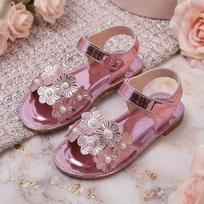 Korean Floral Princess Velcro Flat Sandals for Girls 35 rožinė