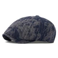 Unisex Retro Octagonal Tie-Dye Beret Hat: Spring/Summer Fashionable Casual Flat Newsboy Cap tamsiai mėlyna spalva