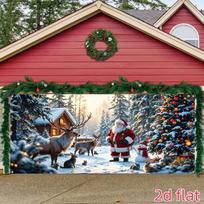 2D Christmas Garage Door Cover, Santa with Deer and Snowman Photo Booth Background 47.2x31.5inch/120*80cm