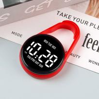 LED Electronic Hanging Watch Digital Display Waterproof Pocket Watch Carabiner Portable Luminous Pocket Watch Children/Adults raudona