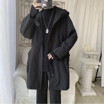 Autumn Men's Windbreaker Mid Length Hooded Casual Solid Color Jacket for Teenagers Loose Jacket for Students M juoda