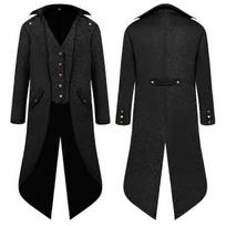 Mens Steampunk Retro Jacquard Tailcoat Jacket Gothic Victorian Frock Coat Carnival Costume S juoda