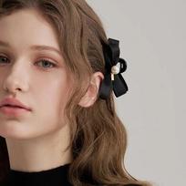 Meryl Pearl Ribbon Mini Hair Clip JP-25-111CC black
