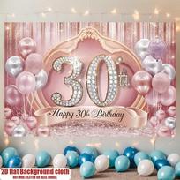 2D Adult Birthday Photography Backdrop with Blush Pink and Silver Balloons 47.2x31.5inch/120*80cm
