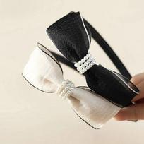 Women's 2-Color Wedding Guest Look Lovely Chiffon Ribbon Pearl Embellished Headband ivory