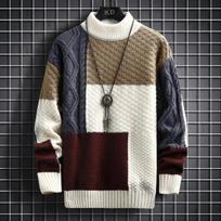 Autumn Winter Men Sweater Warm Fashion Stitching Color Matching Pullover Round Neck Sweater Thickened Knitted Sweater S-3Xl XXL balta
