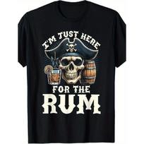 Men'S & Women'S Funny Pirate Rum Drinking T-Shirt - 100%  I'm Just Here for the Rum  Graphic Tee with Skull & Crossbones, Barrel & Shot Glass Design S juoda