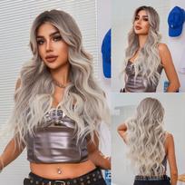 ALAN EATON sintetiniai ilgi banguoti perukai su kirpčiukais moterims Cosplay Natural Ombre nuo juodos iki šviesiai blondinės plaukų perukas aukštos temperatūros pluošto