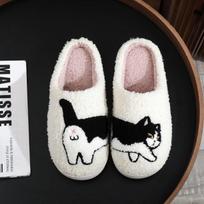 Fashion Lovely Cat Embroidery Stuffed Slippers Home Men Women Furry Shoes 2024 Autumn Winter fur Slides Fuzzy Fun Animal Pet Slippers 36-37