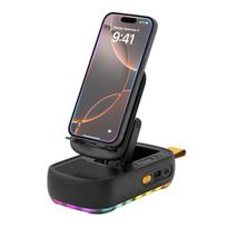Mobiliojo telefono stovas su Bluetooth suderinamu garsiakalbiu, LED lempute, sulankstomas, pasukamas stalas, TF kortelės, belaidis garsiakalbis, skirtas Samsung planšetiniams kompiuteriams juoda