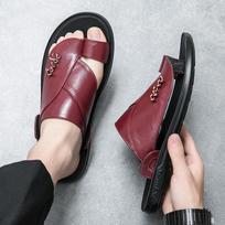 Madingi vyriški vasariniai nauji sandalai ir šlepetės, vyriški odiniai sandalai, suaugusiesiems, kvėpuojantys paplūdimio batai, neslystantys atviri odiniai sandalai, plokščiapadžiai 40 raudona