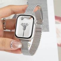 Magnetic Folding Loop Band For Apple Watch 9 8 7 41mm 45mm Slim Women Stainless Steel Strap For iwatch SE 6 5 4 40/44mm 38/42mm 42mm 44mm 45mm 49mm sidabras