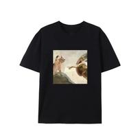 Creative Renaissance Cat T-Shirt Michelangelo Parody with Funny Animal Black Tee for Art Lovers Humor Clothing Unique Design S