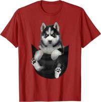 Puppy In Pocket Funny Design Husky Dog Lover Gift TShirt Short Sleeve Casual 100 Cotton ONeck Summer Unisexs Tshirt Size S3XL S