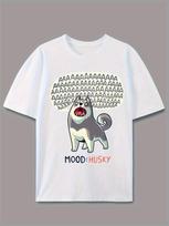 MOOD HUSKY Playful Dog Design TShirt 100 Cotton ONeck Short Sleeve Summer Casual Unisexs Tshirt Streetwear S