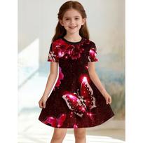 Dress for Girls Sequin Butterfly 3D Printed Short Sleeve Dress Summer Loose Girls' Casual Dress Round Neck Hot Sale Girl Clothes 140 black
