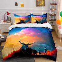 Silhouetted deer, vibrant sunset. Bedding sets Duvet cover sets Duvet covers Pillowcases(1 * Duvet Cover 2 * Pillowcases without duvet insert) 135x200cm