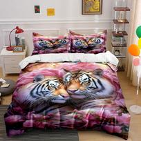 Tigers surrounded by flowers. Bedding sets Duvet cover sets Duvet covers Pillowcases(1 * Duvet Cover 2 * Pillowcases without duvet insert) 135x200cm