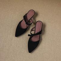 Krazing Pot Suede Butterfly-knot Mules Strange Style Med Heels Summer Size 42 Pointed Toe Slip on Women Shallow Pumps 34 juoda