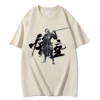 Black Myth Wukong Myth Wukong Peripheral Print Summer Short Sleeve T-Shirt Cotton Loose Game S chaki