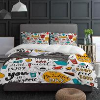 Coffee Shop Cafe Doodle Teapot Cup Food Bedding Set 3pcs Duvet Cover Pillowcase Quilt Cover Double Bed Set Home Textile 135x200cm
