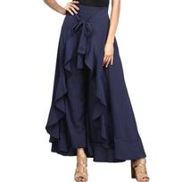 High Waist Pleated Wide Leg Lightweight Retro Breathable Fashion Chiffon Pants Plus Size S tamsiai mėlyna spalva