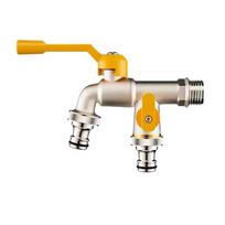 Thickened Brass Double Outlet Faucet, Full Copper Outdoor Freeze Proof Large Flow Tap for Garden Watering, Washing Machine Use 1PC