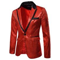 Vyriškas auksinis blizgantis vakarėlio kostiumas Stage Singer Wedding Groom Striukė Master Coat S raudona