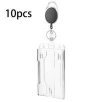 Keychain Badge Reel Retractable Pass Work Permit Case Sleeve Dual Card Slot Card Holder Protector ID Tag Cover