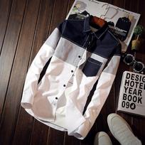 New Men's Contrast Shirt Striped Stitching Casual Plus Size Long-sleeved Shirt Vintage Trendy Casual Wear Minimalist Fashion Breathable Shirt M tamsiai mėlyna spalva