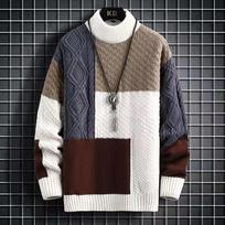 Autumn Winter Men Casual Sweater Warm Stitching Color Matching Pullover Round Neck Sweater Thickened Knitted Sweater M smėlis