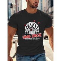 Streetwear Darts Germany Men'S Plus Size Crinkle T-Shirt | Black with Beige & Red Dartboard Graphic Print, Relaxed Fit Casual Short Sleeve Tee, S juoda