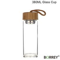 BORREY 450Ml Tea Bottle Glass Bottled Water Bottle With Filter Glass Sport Water Bottle Bamboo Lid Office Drinkware Water Bottle 380Ml brown