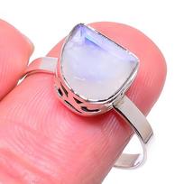 Natural Rainbow Moon Stone Gemstone 925 Solid Sterling Silver Ring Size 9.5 L4S18