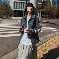 Retro Washed Three-stripe Denim Jacket for Men In Autumn Loose Lapel Jacket Korean Style Trendy Niche Jacket M mėlyna