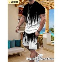 Summer Black And White Tracksuit Short Sleeve T Shirt Set Men Sport Suit Casual 2 Piece Outfits Male Sportwear Clothes For Men S