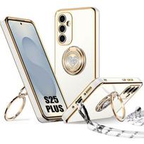 Protective Case - BOOLING - for Samsung Galaxy S25 Plus - Soft Silicone - Lanyard Included - Heart Pattern balta