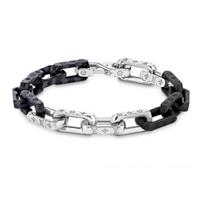 Louis Vuitton Monogram Chain Splicing Design Stainless Steel Cuban Link Bracelet Men Bracelet Black Silver MP3190 M