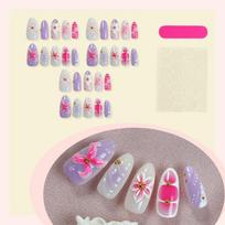 30pcs Almond Shaped Press On Nails,Nail Stickers, 3D Flower Decor,  Steel Ball Embellished, Full Coverage False Nails,For Women Girls Daily Wear