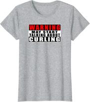 Warning May Start Talking about Curling Funny Sport TShirt Premium Cotton Short Sleeve ONeck Unisexs T Shirt New S3XL S