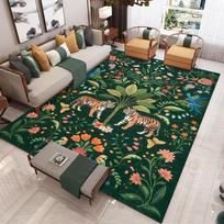 Vintage Jungle Tiger Floral Area Rug with Intricate Green Pattern Large Size Bohemian Luxury Living Room Decorative Carpet 40x60cm
