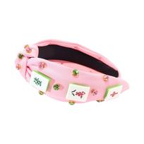 Comfy Diamond Studded Mahjong Headband Sweet Candy Color Fabric Covered Knotted Headband Non-slip Hairbands Women Girls rožinė