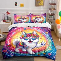 Husky, peace signs, flowers. Bedding sets Duvet cover sets Duvet covers Pillowcases(1 * Duvet Cover 2 * Pillowcases without duvet insert) 135x200cm