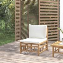 Vidaxl Ogrodowa Sofa Środkowa, Kremowe Poduszki, Bambus