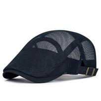 Casual Outdoor Beret Men's Hat Mesh Breathable Newsboy Cap Spring Summer Adjustable Thin Sun Hats Flat Gorras tamsiai mėlyna spalva