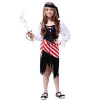 Enchanting Pirate Costume For Girls With Striped Irregular Hem For Halloween Fun M