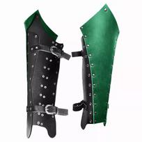 Medieval Renaissance Samurai PU Leather Leg Guards with Rivet Design for Cosplay and Photography žalia