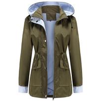 Lightweight Water Repellent Hooded Windbreaker Women Outdoor Hiking Running Walking Light Rain Trench Coat Daily Outwear S žalia
