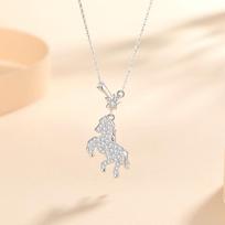 Tichia S925 Sterling Silver Star Wish Zodiac Horse Necklace for Women - Elegant Luxury Collarbone Chain. S925 Silver balto aukso spalvos