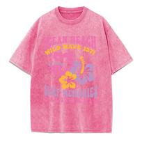Surf Memories California Printing Washed T-Shirts Womens Cot S rožinė raudona spalva